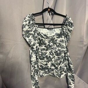 SHEIN Black and White Ruched Blouse